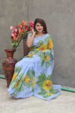 Brush Painted Half Silk Saree, Hand Work in 6 Colours