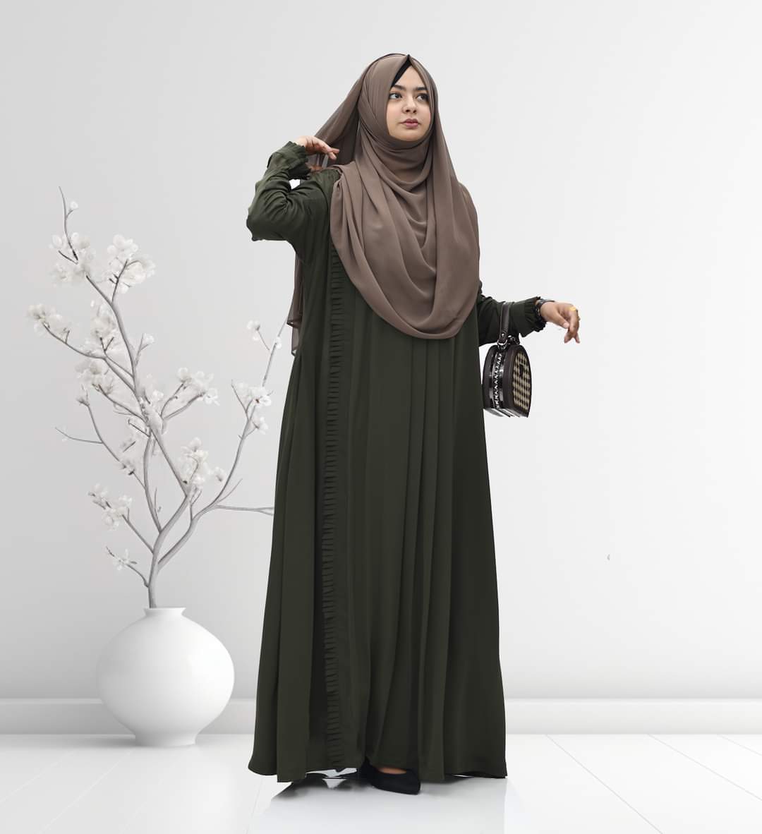 Pleated Kuchi Gown Borka in Cherry Fabric, Borka Only