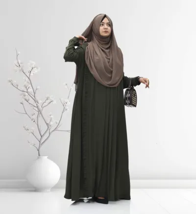 Pleated Kuchi Gown Borka in Cherry Fabric, Borka Only