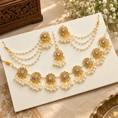 Premium Kundan and Pearl 4-in-1 Jewellery Combo Set
