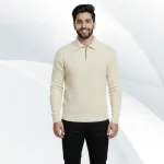 Men's Rib high Neck Sweater Half zipper (Cream)