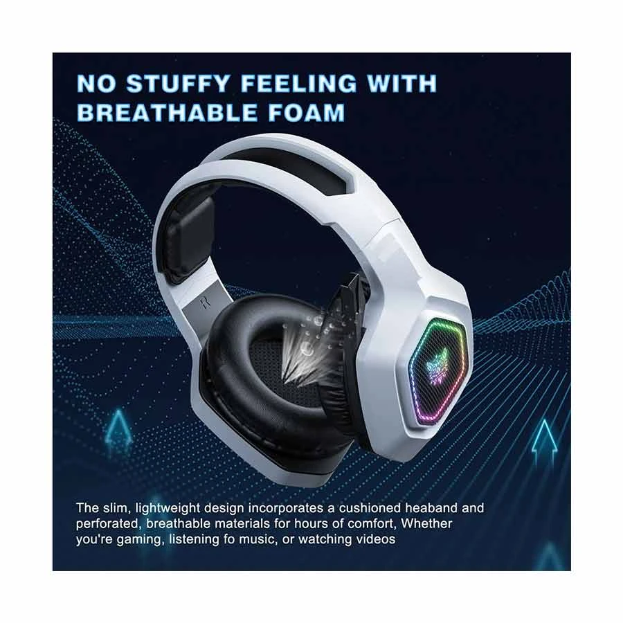 Onikuma B100 RGB Tri-Mode Bluetooth White Gaming Headphone