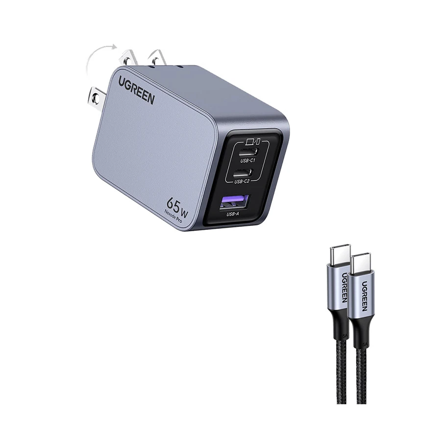 UGREEN Nexode Pro X755 65W GaN 3-Port Charger with Cable Gray (US)