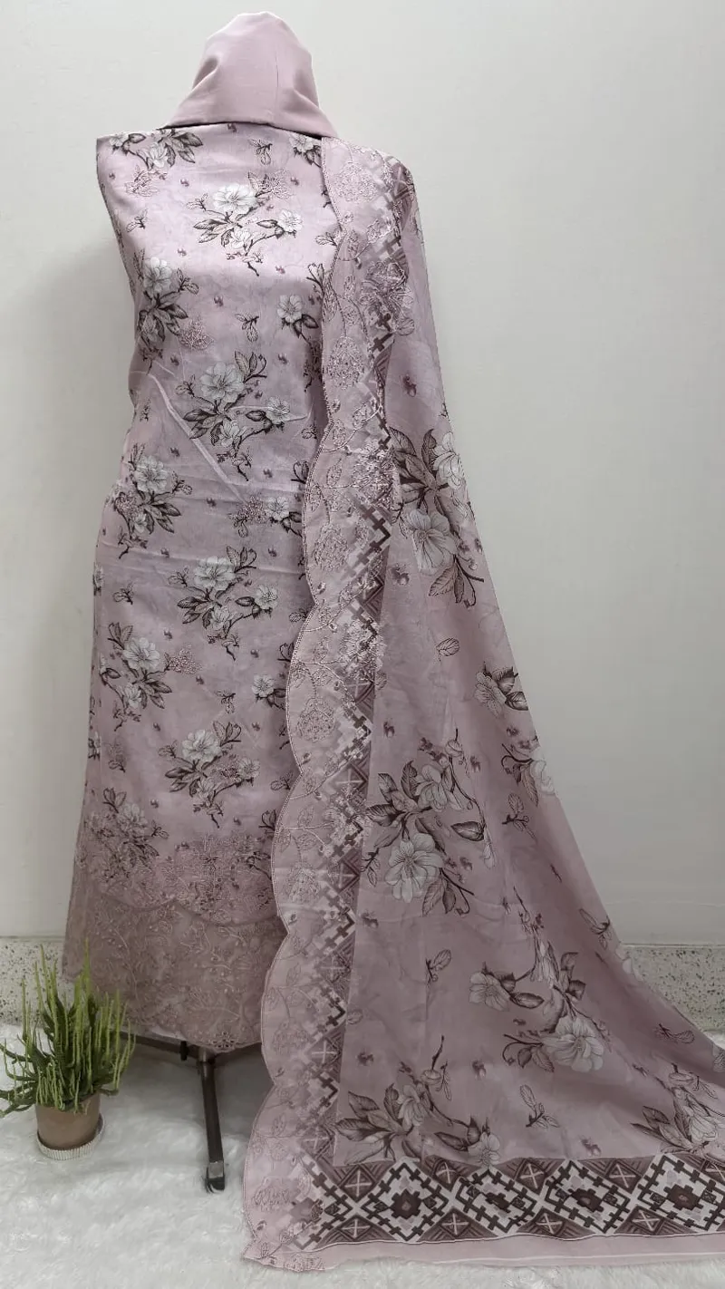 Unstitched Laser Cut Three Piece with Double Layer Hem