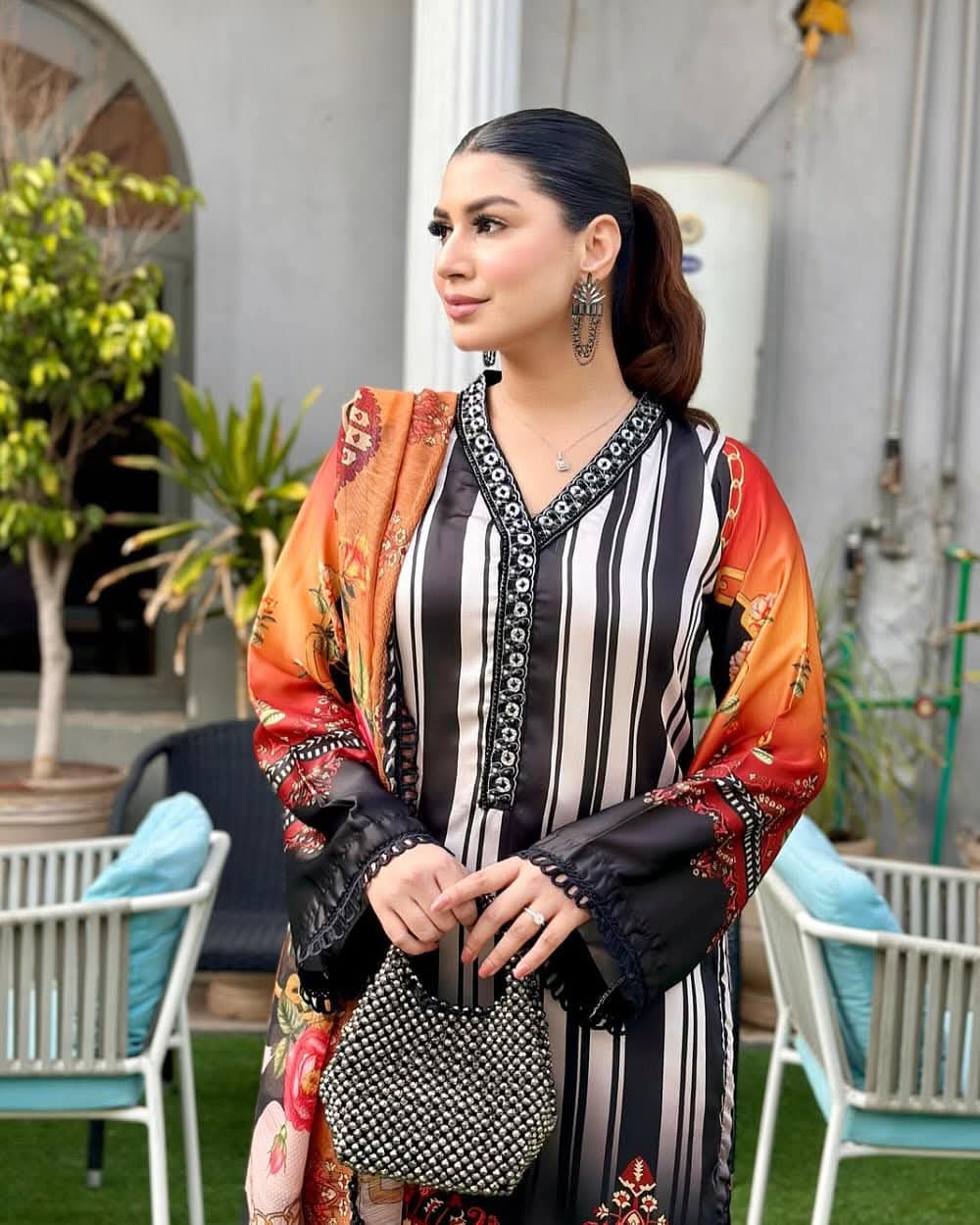 Dubai Silk Three Piece Set with Digital Print, Sizes 36 to 46