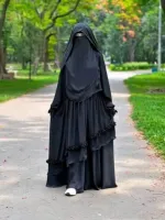 Ayesha Borka Full Set with Hijab and Niqab, Cherry Fabric