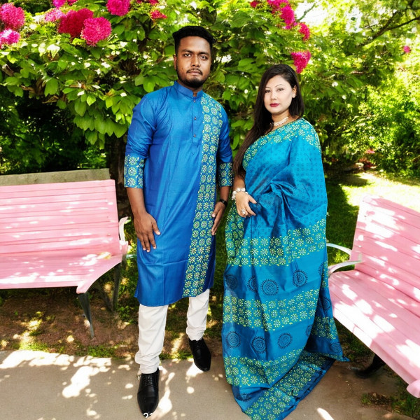 Exclusive Dhupian Silk Saree & Punjabi Couple Dress