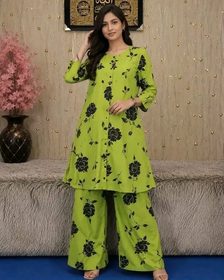 Soft Silk Western Two Piece with Button Front and Screen Print