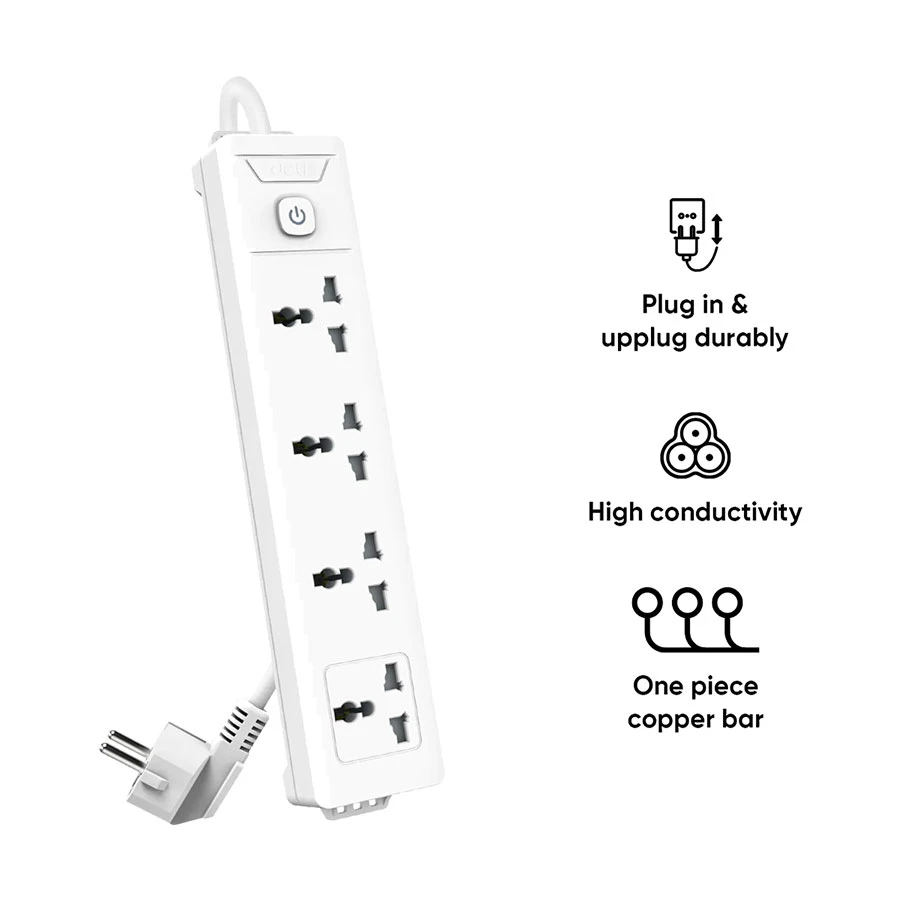 Deli ET404 2 Pin 4 Port Power Strip 5 Meter White