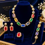 Premium Bridal Multicolor Rectangular Stone Jewelry Set