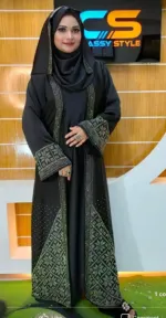 Cherry Fabric Koti Borka Full Set with Stone Work and Hijab
