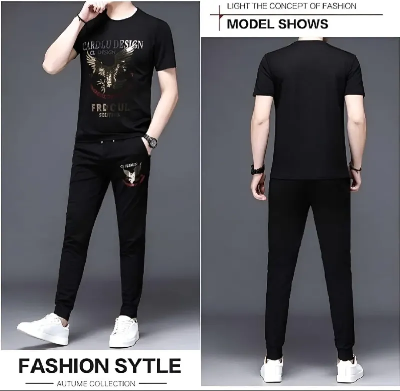 Men's Mesh Jersey Co-Ord Set, Screen Print T-Shirt and Trouser