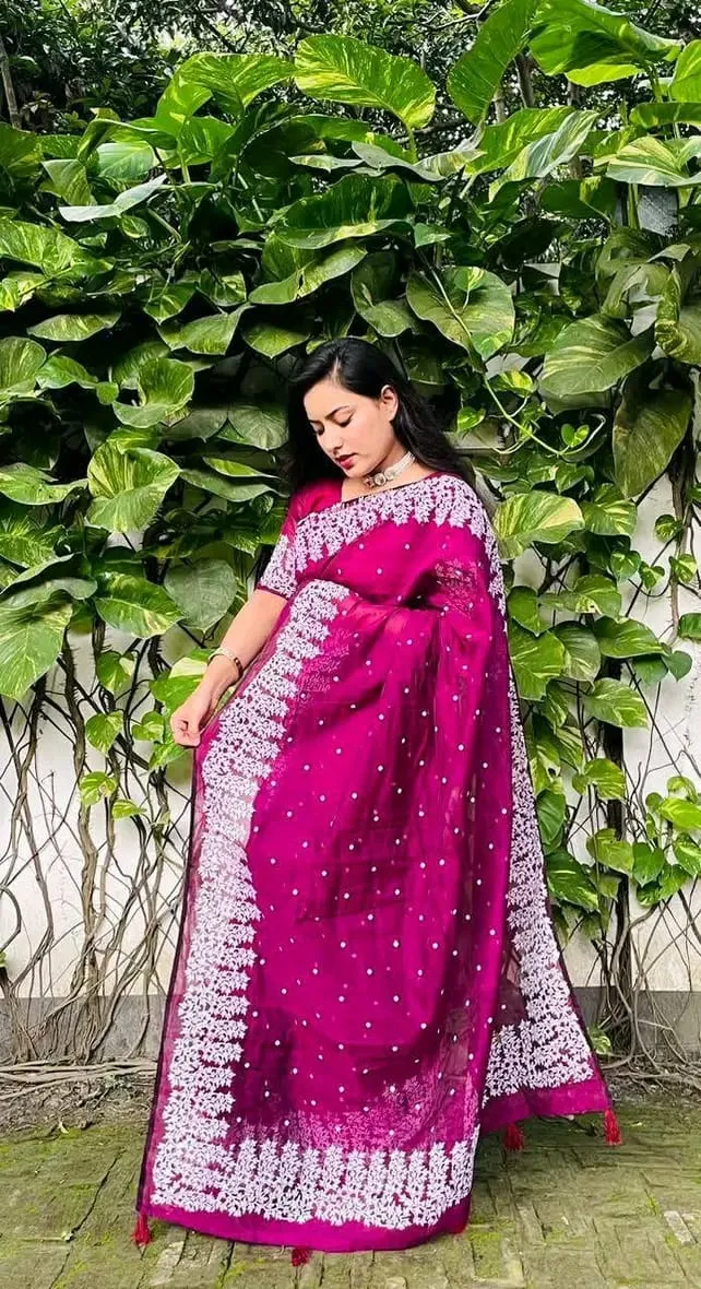 Half Silk Block Print Saree without Blouse Piece, 6 Colours