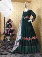 Georgette Embroidered Party Gown with Butterfly Salwar, 52 Inch