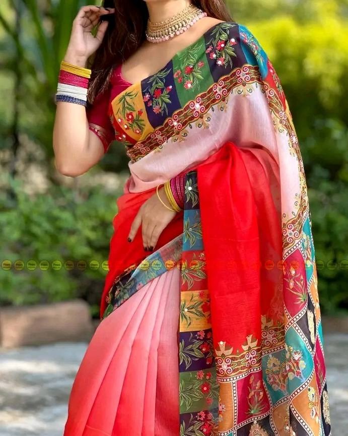 Chanduri Soft Silk Saree with Stone Work and Digital Print