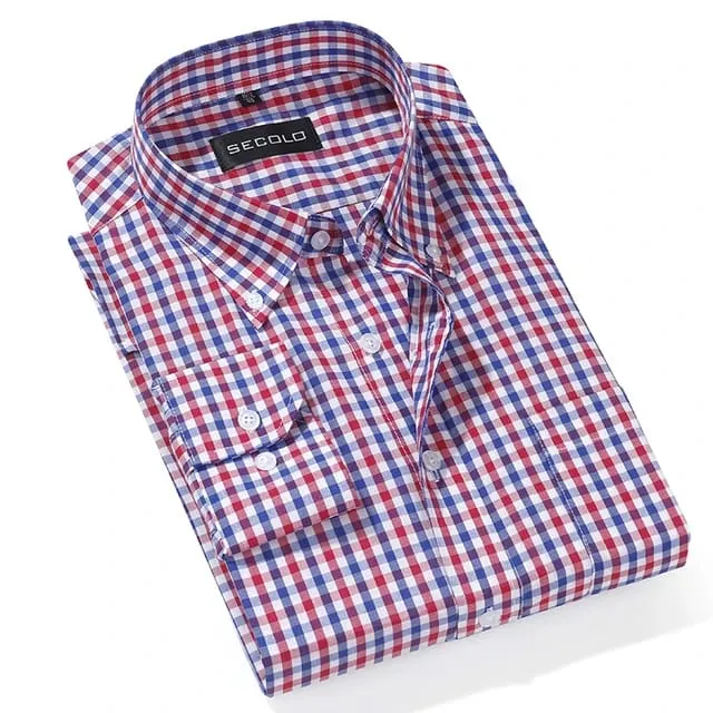 Men's Long Sleeve Office Check Shirt in Pure Cotton, M to XL