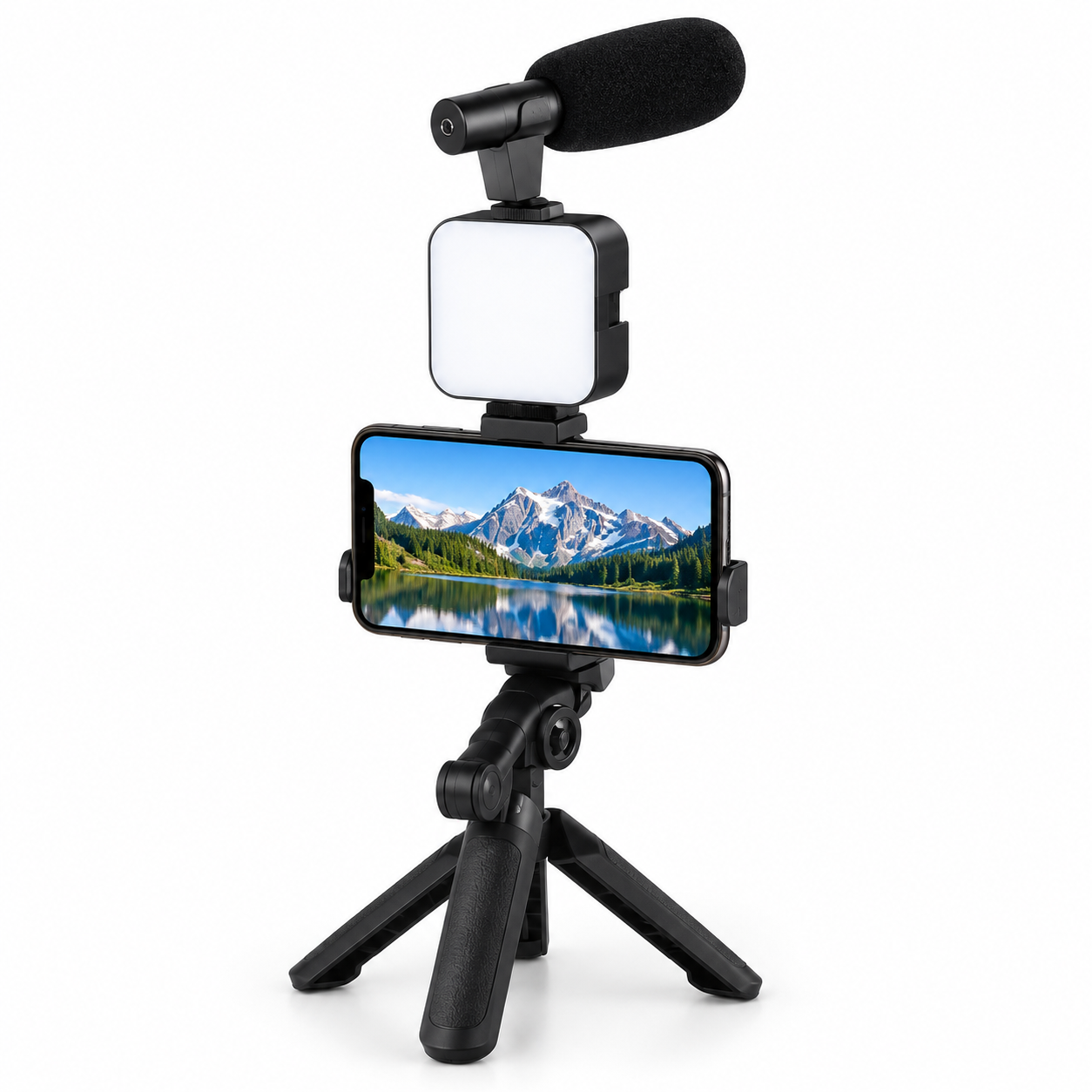 3-in-1 Professional Video Making Vlogging Kit – Complete Smartphone Rig with Shotgun Microphone, 36-LED Video Light, Mini Tabletop Tripod & Bluetooth Remote for YouTube, Live Streaming & Content Creat