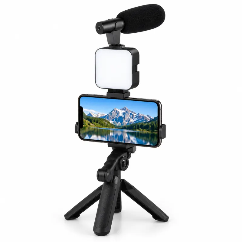 3-in-1 Professional Video Making Vlogging Kit with Shotgun Mic, LED Light & Tripod