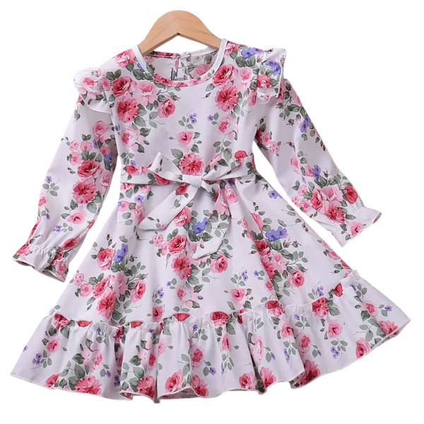 Stylish Flower Gown Elegant Floral Fit Dress for Girls with Belt