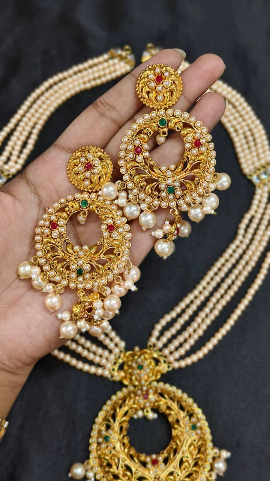 Traditional Gold-Plated Hyderabadi Pearl Sitahar and Jhumka Jewellery Set