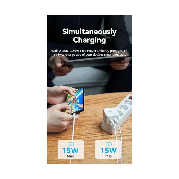 Vention FBPW0-EU 2-Port USB-C 35W White Charger