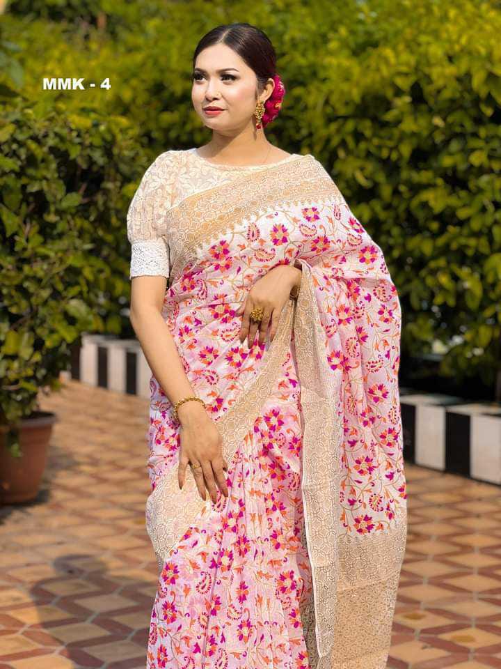 Half Silk Screen Print Saree, 12 Haath, Single Colour
