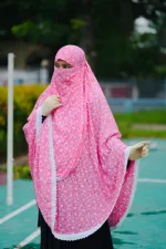 Long Cotton Hijab with Niqab, Viscose Cotton, Back 50 Inch