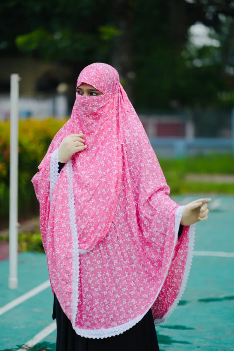 Long Cotton Hijab with Niqab, Viscose Cotton, Back 50 Inch