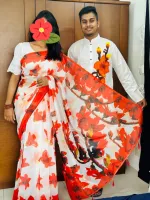 Hand Print Couple Dress, Chanderi Saree and Dhupian Panjabi