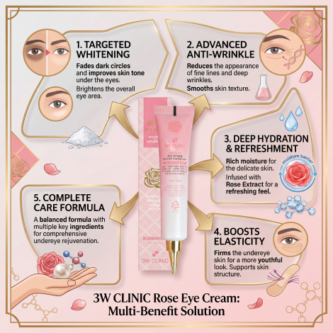 3W Clinic Whitening Anti-Wrinkle Rose Eye Cream 40ml (Korea)