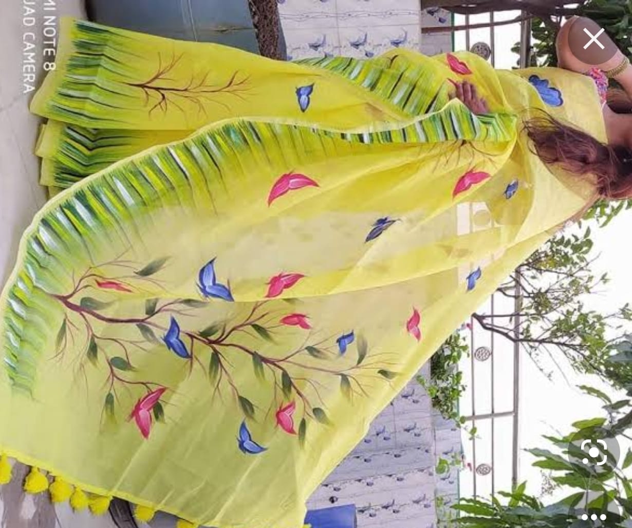 Women's 12 Haath Half Silk Saree with Hand Print Work