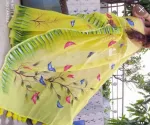 Women's 12 Haath Half Silk Saree with Hand Print Work
