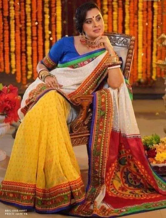 Women's Half Silk Saree with Screen Print Work, No Blouse Piece