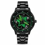 360° Rotating Car Wheel Rim Quartz Watch – Matte Black Metal Sports Wristwatch