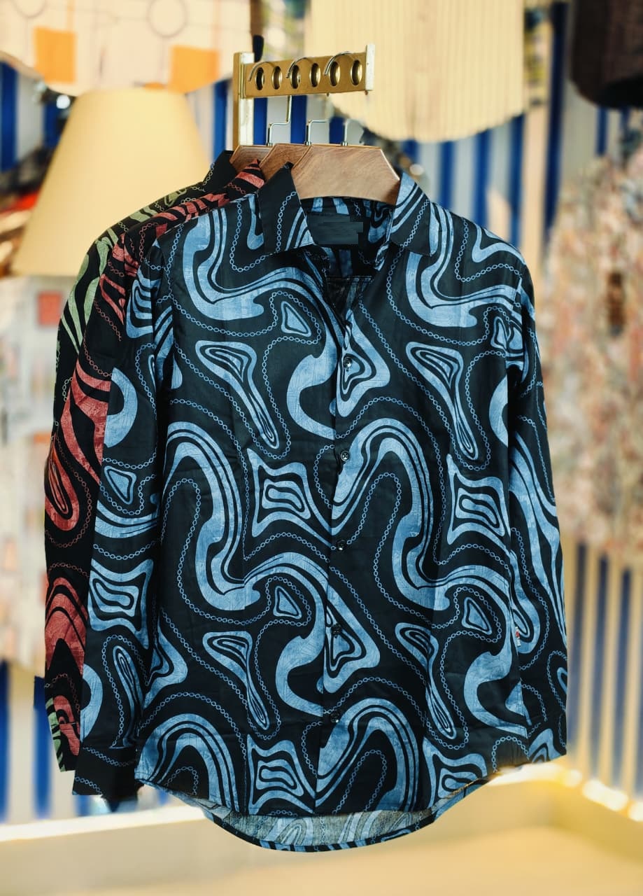 Men's Slim Fit Check and Print Shirt in Pure Cotton, 6 Colours