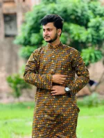 Men's Snap Button Cotton Print Panjabi, Sizes 40 to 44
