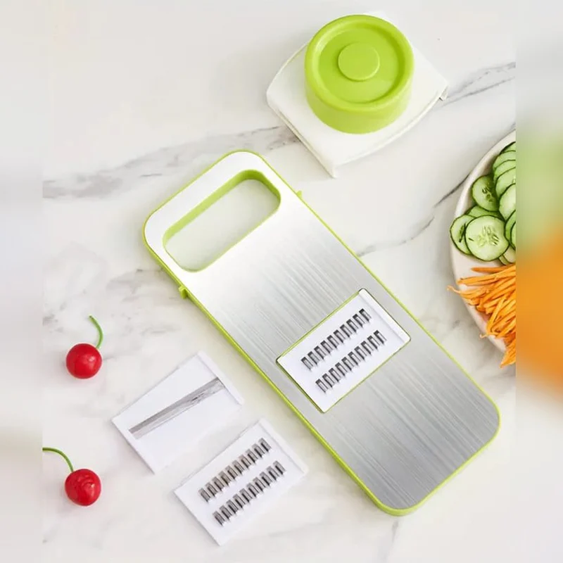 Manual Food Grater & Slicer with Stainless Steel Blades – Multi-Functional Vegetable, Fruit & Cheese Cutter for Kitchen Prep