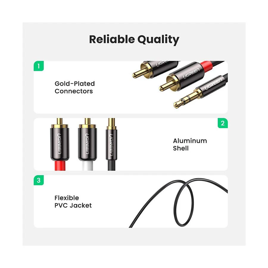 UGREEN AV116 (10590) 3.5mm Male to 2RCA Male 3 Meter Black Audio Cable