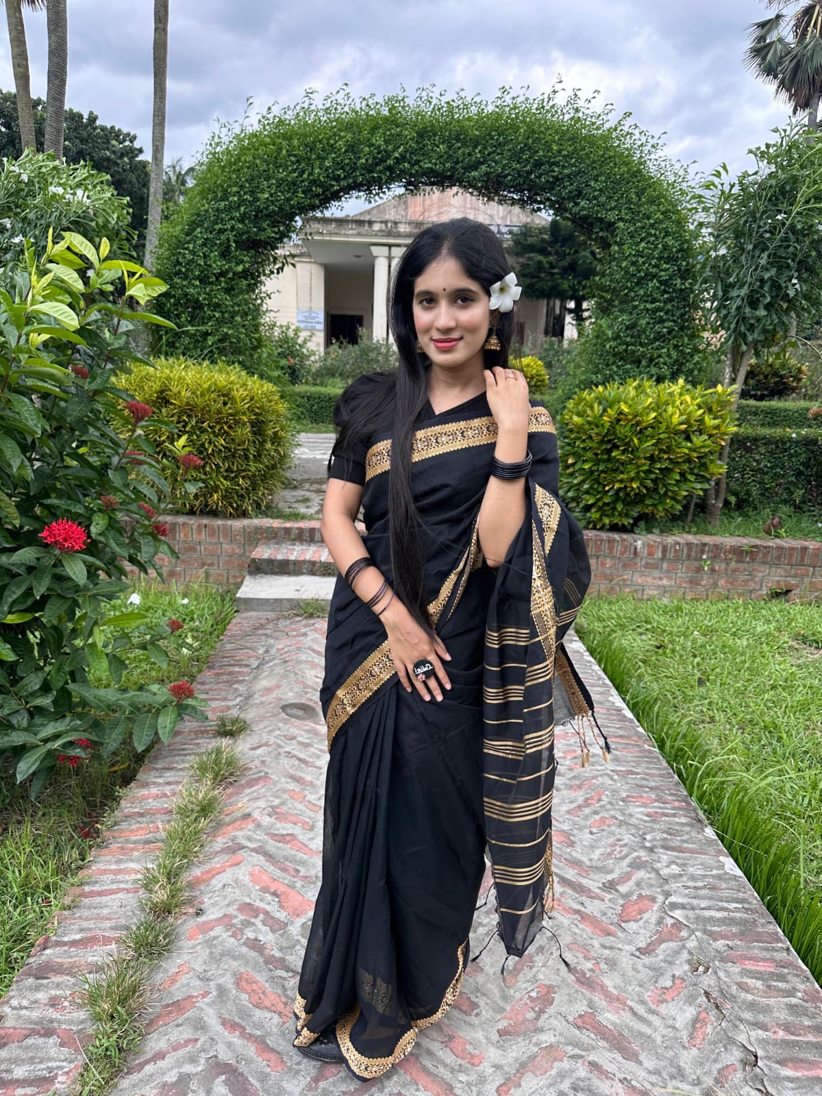Women's Half Silk Nokshi Paar Saree, 3 Colours