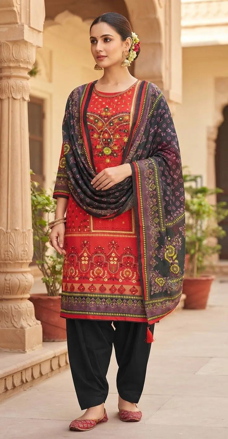 Karchupi Work Unstitched Three Piece with Tassel Orna