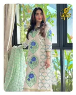 Cotton Three Piece with Lace Gharara and Lace Edged Orna