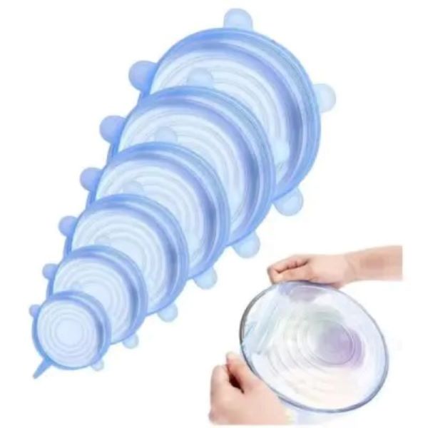6Pcs Silicone Stretch Lids Reusable Food Storage Reusable Various Sizes Cover for Bowls