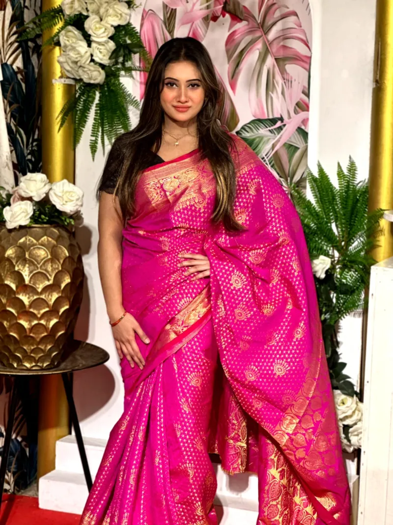 Katan Banarasi Saree, Full Body Zari Thread Work, No Blouse