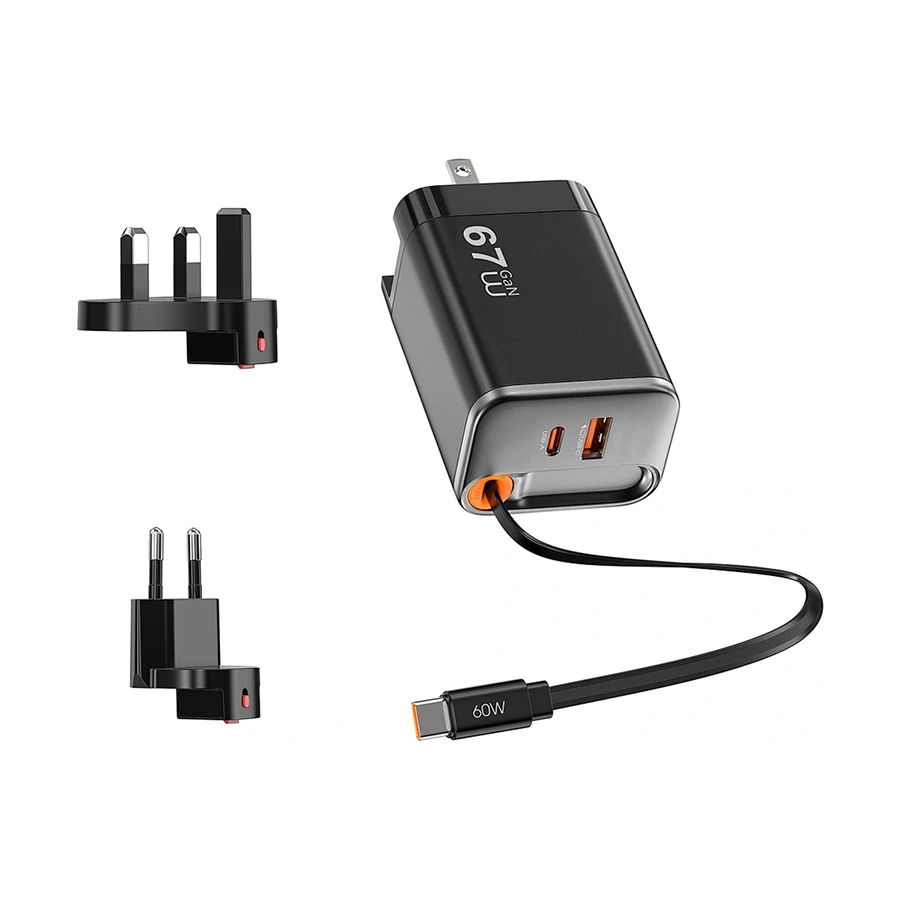 WiWU Helix Pro 67W GaN Charger, Built-in USB-C Cable, EU/UK Plugs