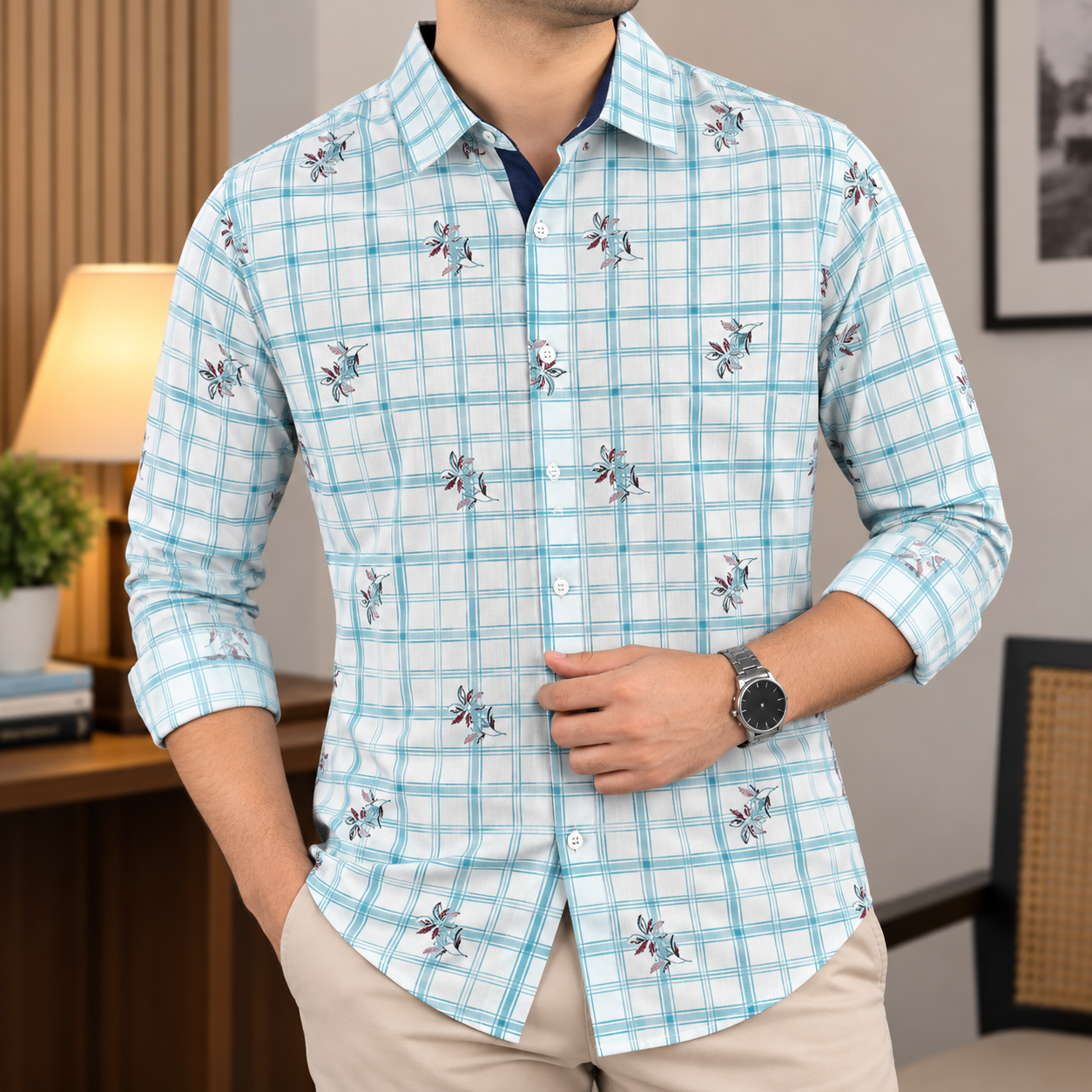 Pure Cotton Check Contrast Shirts