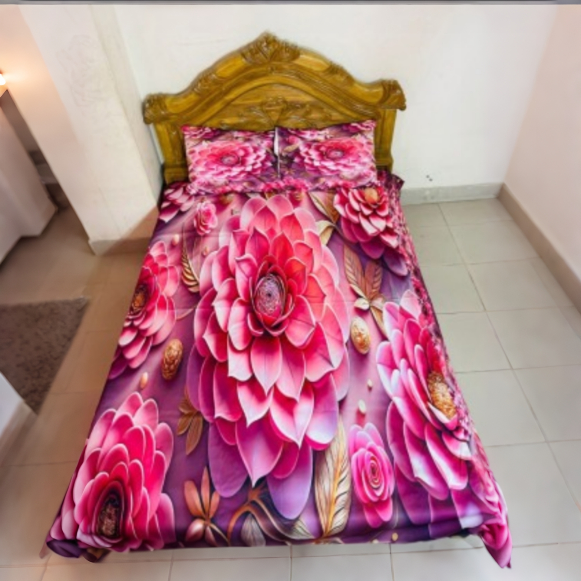 Water Proof China Premium 3D Design Bed Sheet King Size (7.8 ft/6.8 ft) )