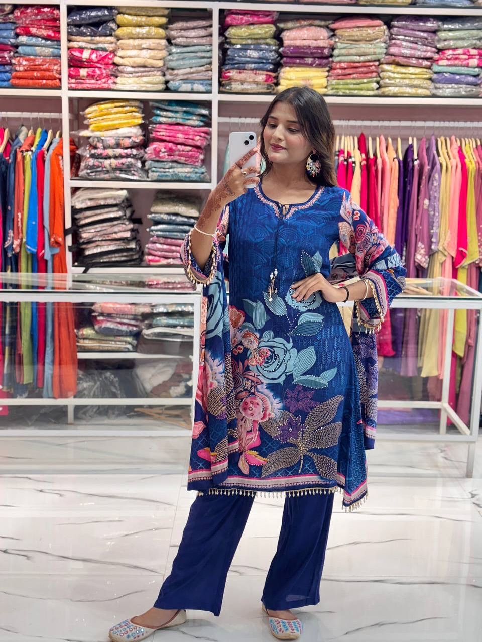 Digital Print Gown Three Piece with Karchupi and Georgette Orna