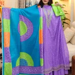 Unstitched Premium Bandhej Cotton Three-Piece Suit – Lavender & Sky Blue