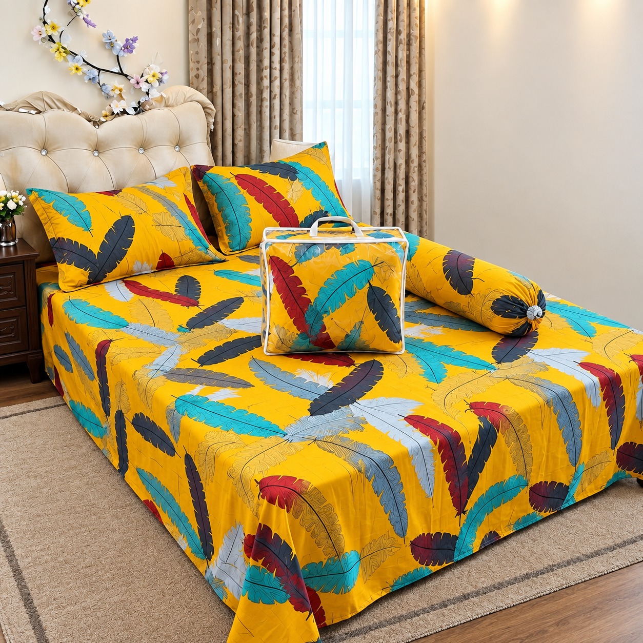 Twill Cotton Comforter 7 x 7.5 Feet with Bed Sheet and Pillow Covers
