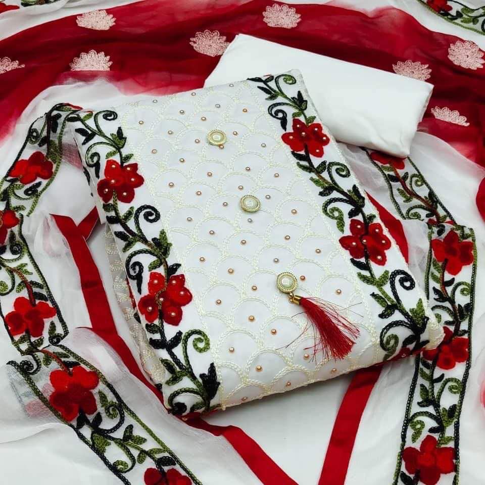 Aari Embroidery Semi-Stitched Three Piece, 45 Inch, 4 Colours